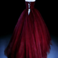 Glamorous Strapless Burgundy Tulle Beaded Long Birthday Prom Dress Party Gown SP2036