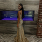 Princess Embroidered Corset Style Gold Mermaid Evening Dress Y5887