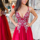 Red A-line Long Prom Dress With Split,Red Formal Dress  Y5336