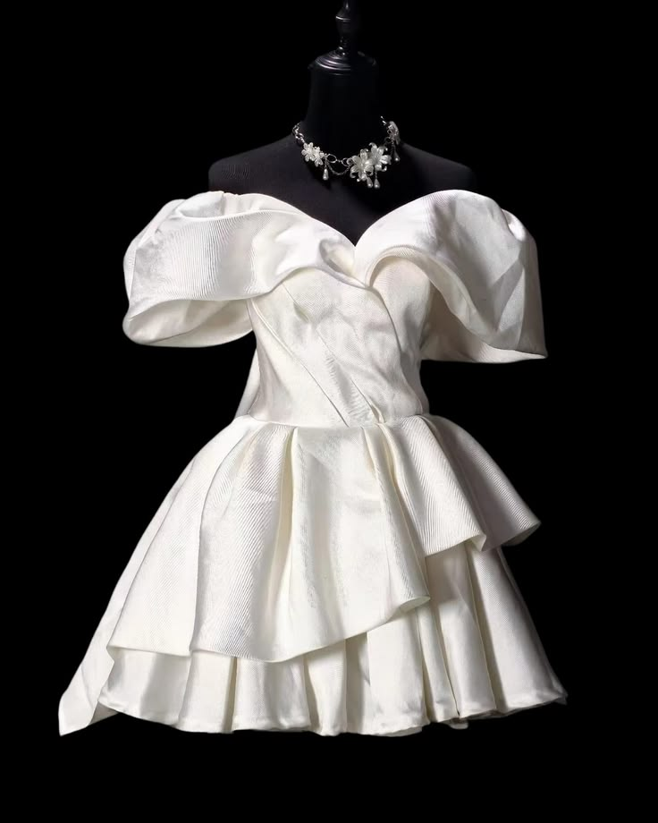 Classy White Satin A Line Short 9th Grade Homecoming Dress,Off The Shoulder Mini Cocktail Dress SP3488