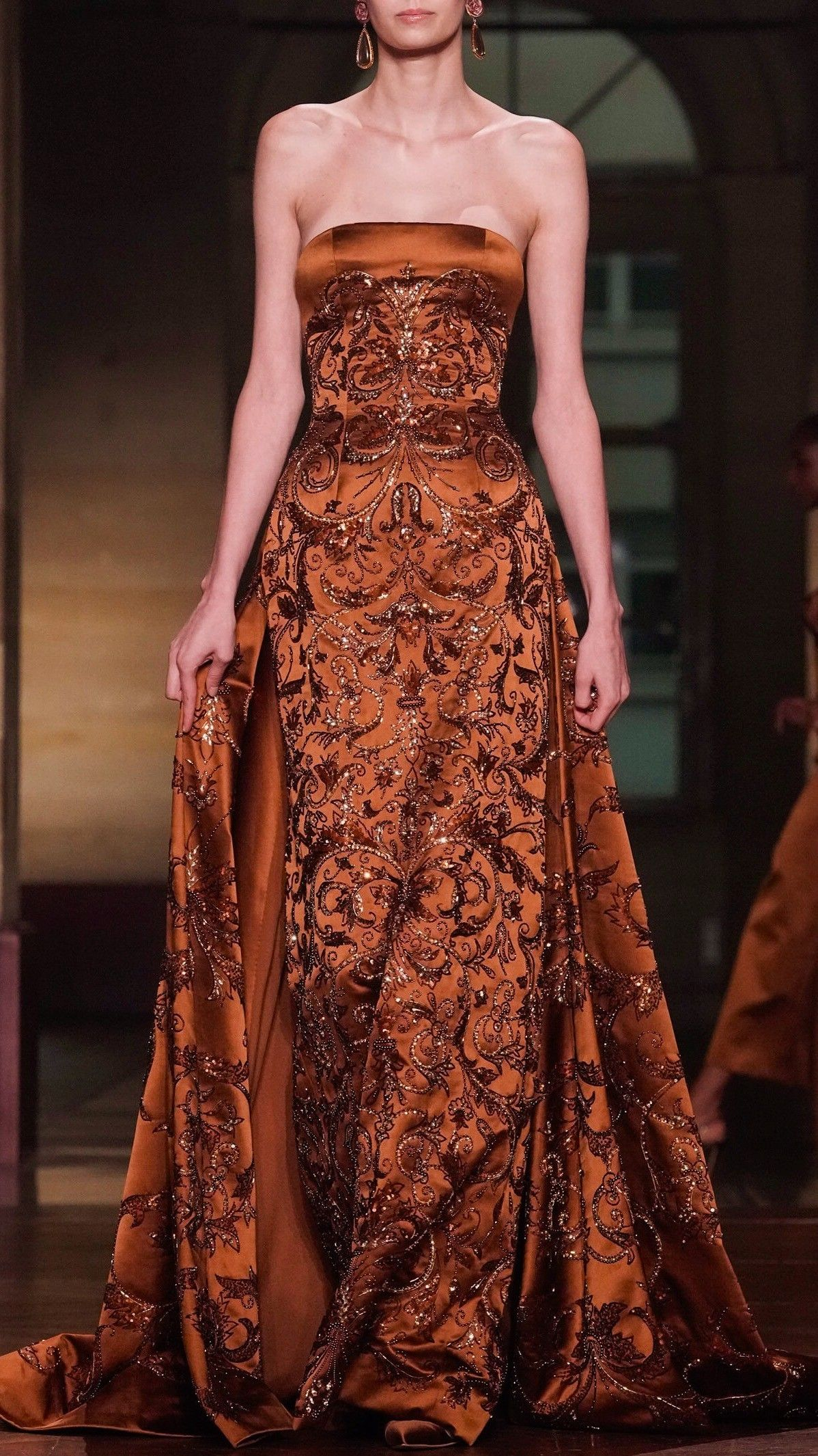 Vintage Strapless Satin Sequin Beaded Long Prom Dress Formal Evening Gown SP558