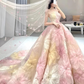 Dream Princess Floral Ball Gown, Strapless A-line Evening Prom Dress,Wedding Dress Y8289