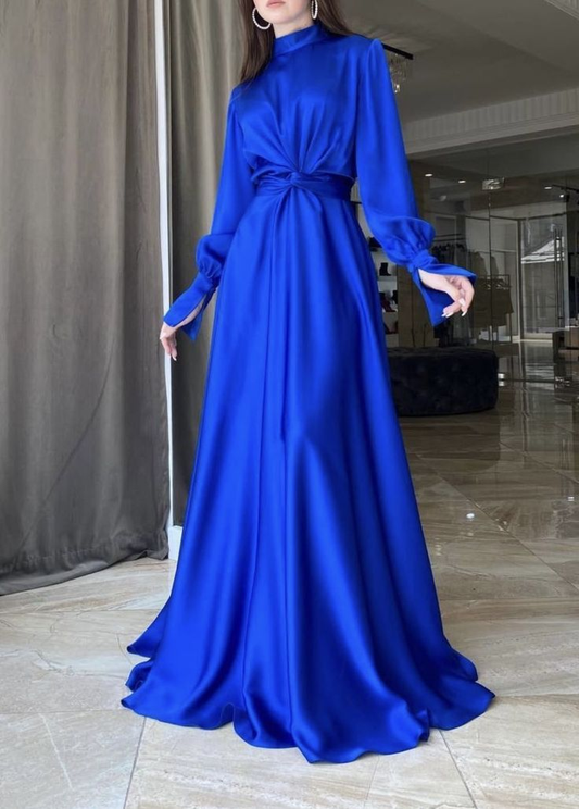 Royal Blue A-line Long Sleeves Prom Dress,Royal Blue Evening Dress Y5857