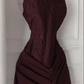 Charming Burgundy Spaghetti Straps Satin Pleated Mermaid Long Wedding Guest Dress Evening Dress SP1332