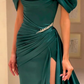 Off-the-Shoulder Mermaid Evening Dress High Split Long With Pleats Beads Y5904