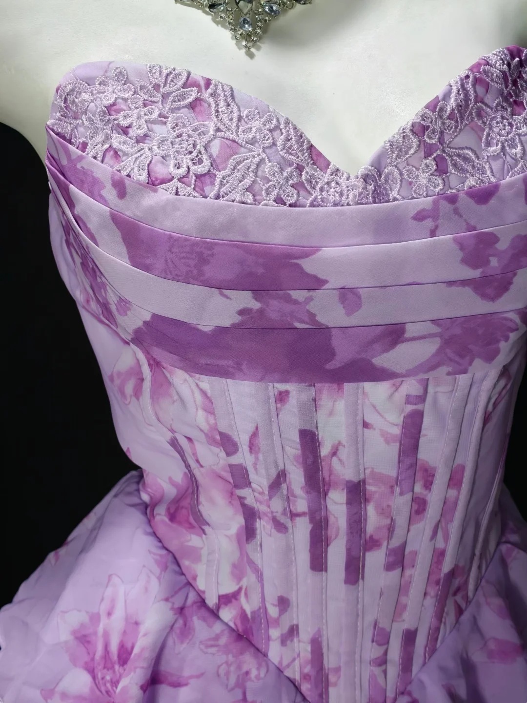 Elegant Purple Chiffon Print Floral Layered Long Party Dress Prom Dress SP3162