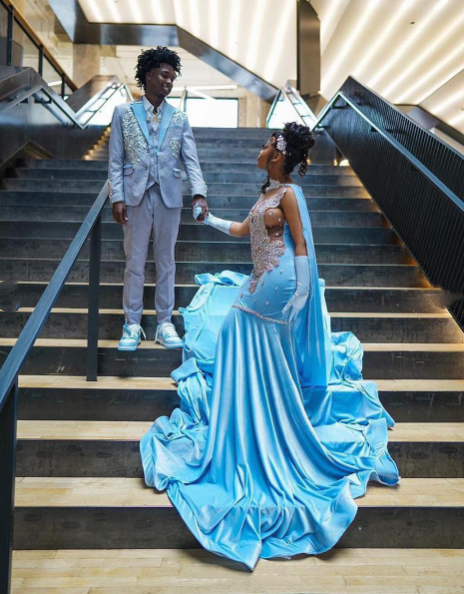 Sky Blue Velvet Silver Crystal Evening Dress,Luxurious Evening Gown Y5764