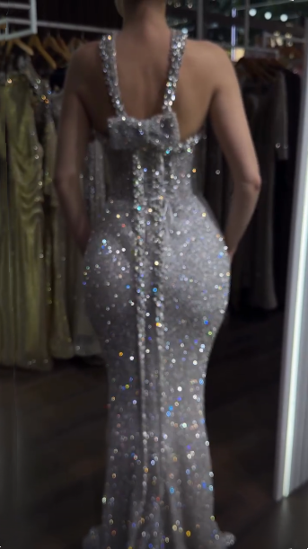 Shiny Silver Sequin Mermaid Long Party Dress Prom Dresses SP3913