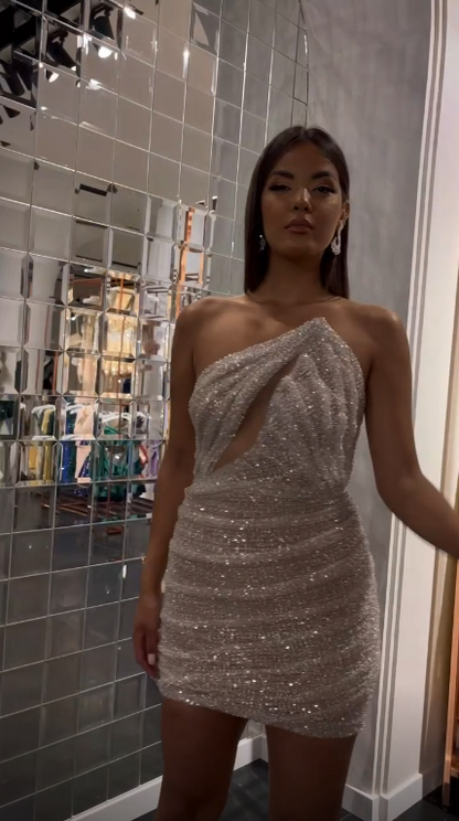 Glitter White Sequin Sheath Short Graduation Homecoming Dress,Formal Short 16th Birthday Outfits SP3430