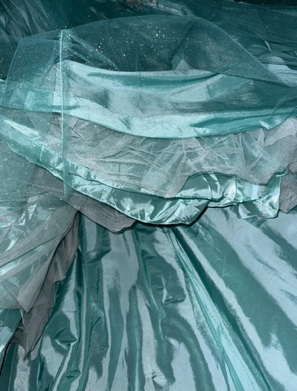 Elegant Strapless Green Satin Tulle Beaded Mermaid Long Party Dress Birthday Outfits SP954