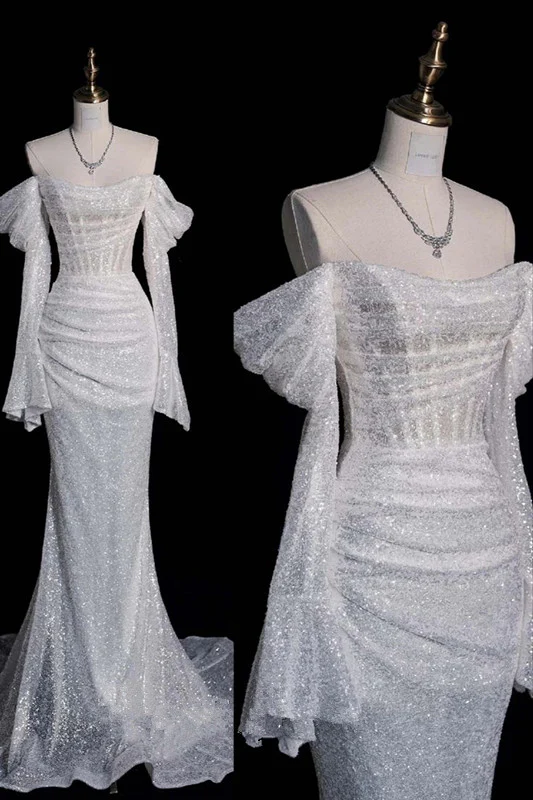 Shiny Off The Shoulder Mermaid Evening Dress,Glam Dress Y6889