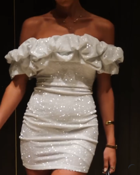 Glitter White Sequin Sheath Short 6th Grade Homecoming Dress,Off The Shoulder Mini Prom Dress SP3555
