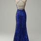 Mermaid Spaghetti Straps Sequins Long Prom Dress with Criss Cross Back Y6334