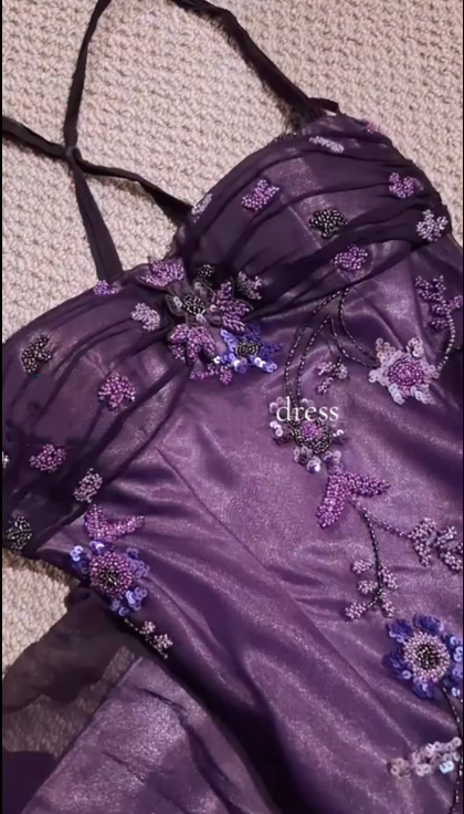 Gorgeous Purple Chiffon Sequin Beaded Mermaid Long Evening Dress Prom Dress SP2266