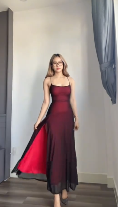 Vintage Spaghetti Straps Burgundy Chiffon Slit A Line Evening Dress Birthday Prom Dress SP548