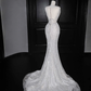 Glitter White Tulle Beaded Mermaid Prom Dress Long Evening Dress Wedding Dress Y8666