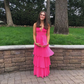 Elegant Hot Pink Tiered Prom Dress,Hot Pink Formal Gown Y7017