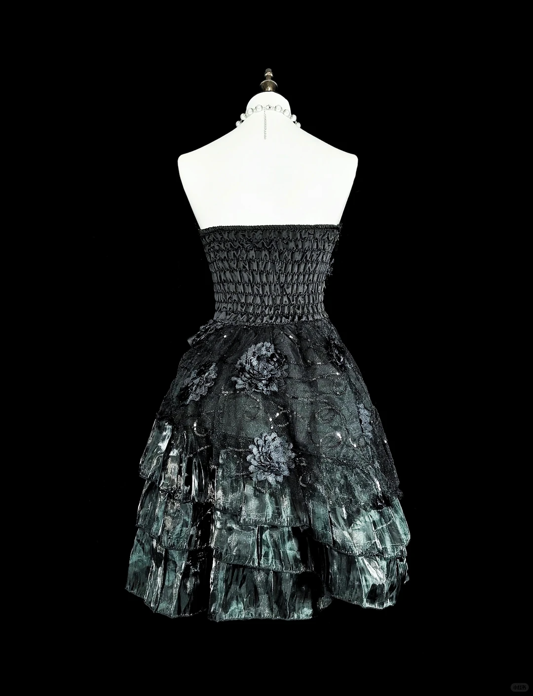 Sexy Black Strapless Satin Tulle Sequin Floral A Line Short Graduation Homecoming Dress Cocktail Dress SP3398