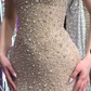 Charming Spaghetti Straps Champagne Sequin Beaded Mermaid Evening Dress Long Prom Gown SP798
