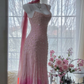 Vintage Pink Chiffon Beaded Mermaid Evening Dress Prom Dress Y8788
