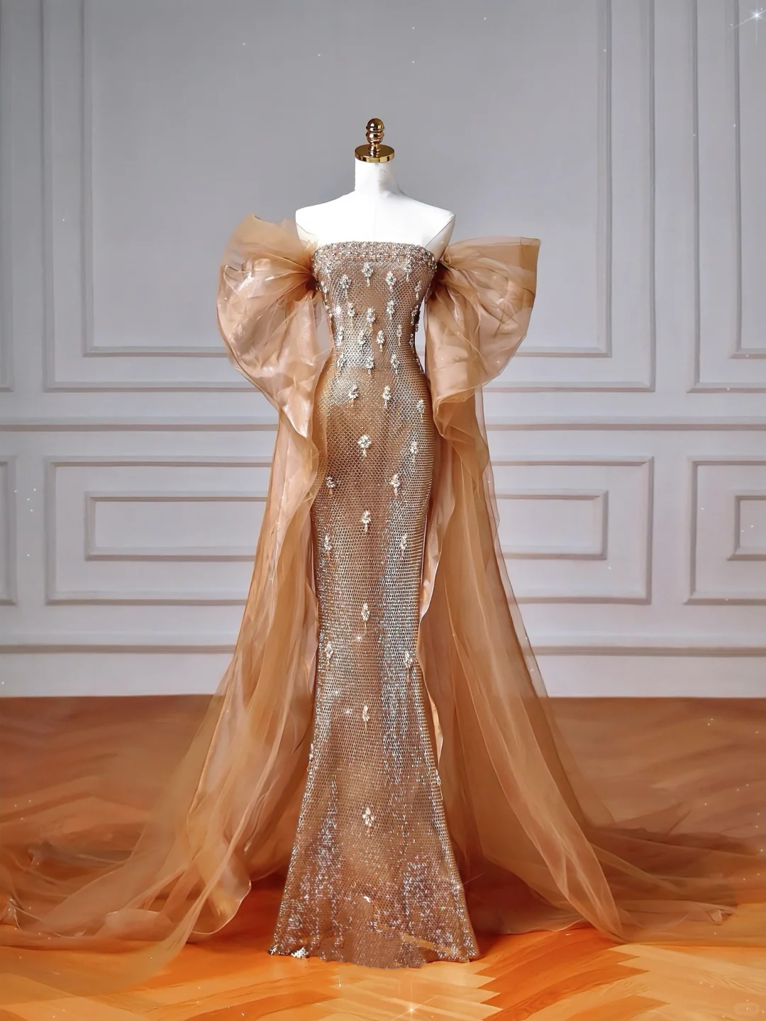 Luxury Off The Shoulder Tulle Beaded Prom Dress,Long Mermaid Evening Dress Y8610