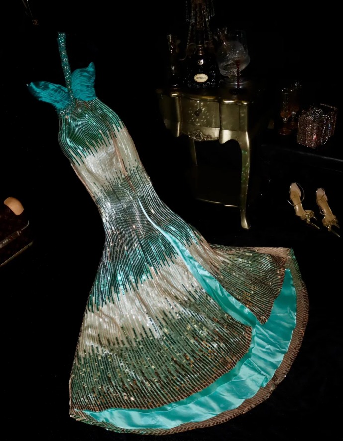 Unique One Shoulder Green Sequin Slit Mermaid Party Dress Prom Dress SP817