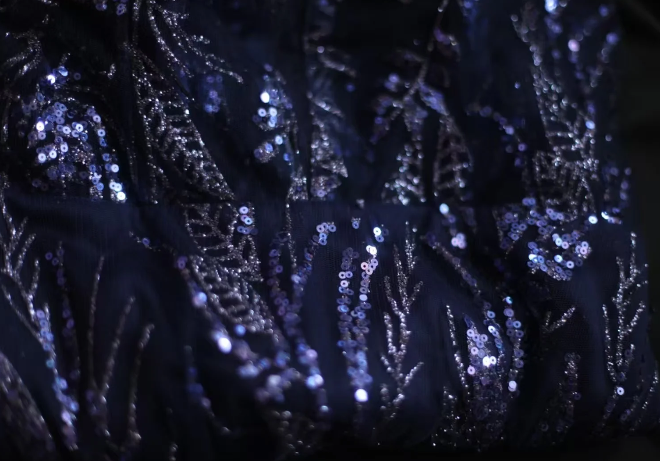 Gorgeous Spaghetti Straps Navy Blue Sequin Tulle Mermaid Long Evening Dress Prom Gown SP1236