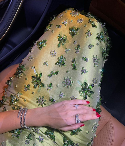 Gorgeous Mint Green Spaghetti Straps Satin Beaded Long Evening Dress Prom Gown SP837