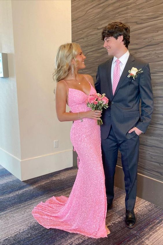 Elegant Pink Mermaid Prom Dress,Pink Evening Dress Y7386