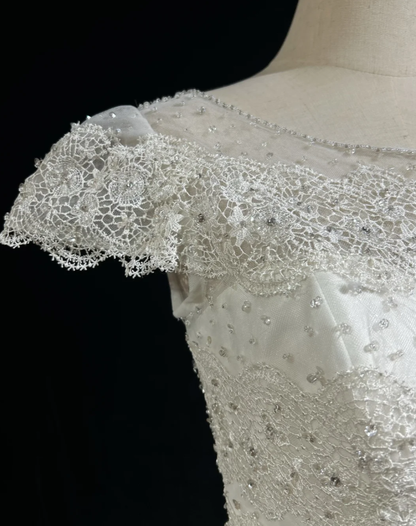 Classy White Lace Beaded Mermaid Long Birthday Prom Dress Formal Evening Dress SP1386