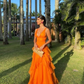Orange Long Prom Dresses,A-line V Neck Formal Dress Y6213