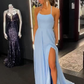 Sky blue chiffon prom dresses halter sheath long evening party dress Y7045