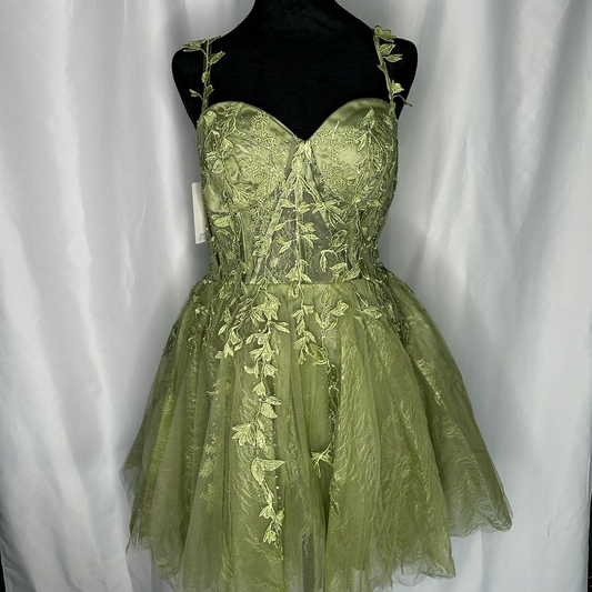 Vintage Green Tulle Appliques Short Homecoming Dress Cocktail Dressv Y9698