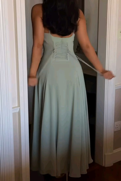 Pretty Green Chiffon Beaded A Line Long Party Dress Evening Gowns SP4276