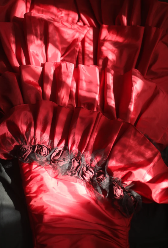 Vintage Red Strapless Satin Layered Mermaid Long Prom Dresses Evening Dress SP1174