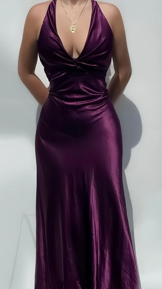 Sexy V Neck Satin Evening Dress Long Prom Dress  Y7781