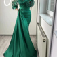 Dark Green Mermaid V Neck Satin Evening Dress Long Sleeves Y6109