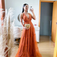 A Line Orange Formal Evening Dress,Prom Party Long Gown Y5111