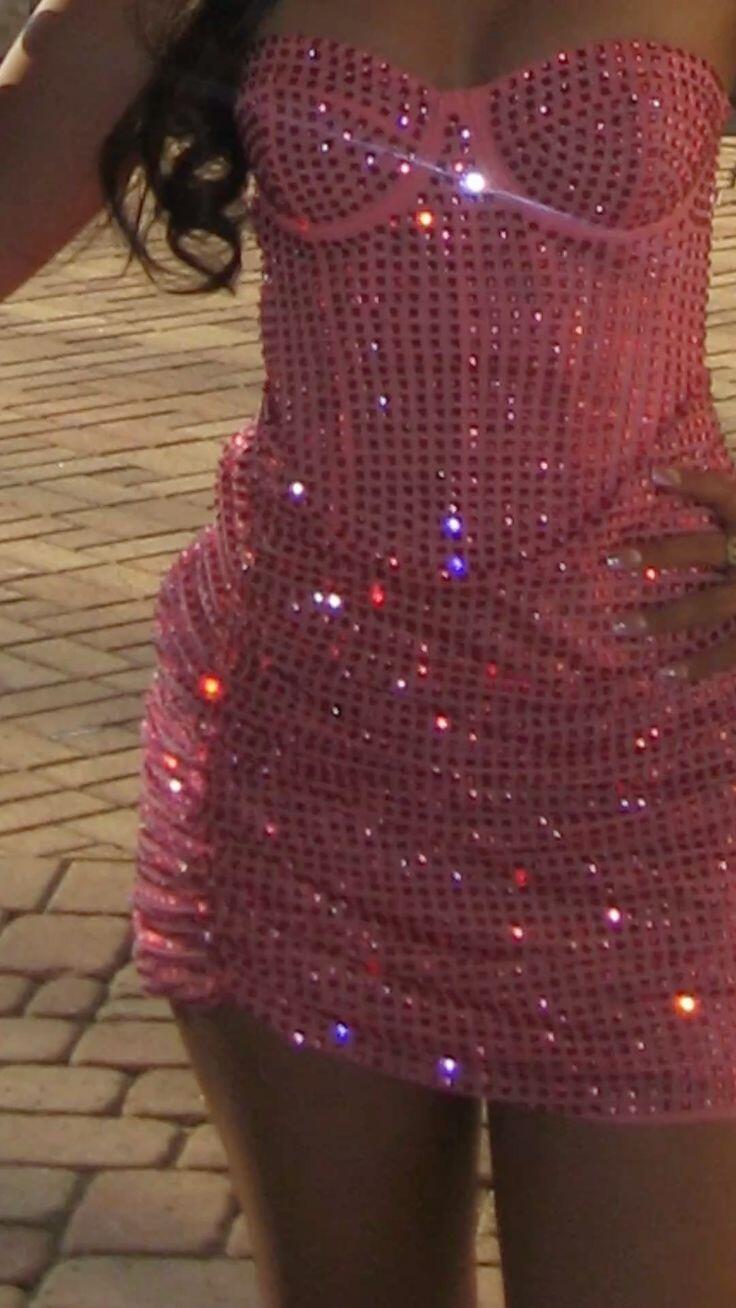 Sparkly Sweetheart Neck Satin Beaded Sheath Short Prom Dress,Pink Mini Graduation Homecoming Dress SP3150
