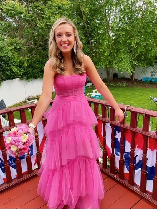 Hot Pink High Low Prom Dresses, Hot Pink High Low Formal Graduation Dresses Y5341