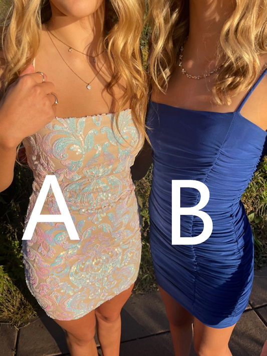 Lovely Spaghetti Straps Homecoming Dress,Blue Bodycon Dress Y2102