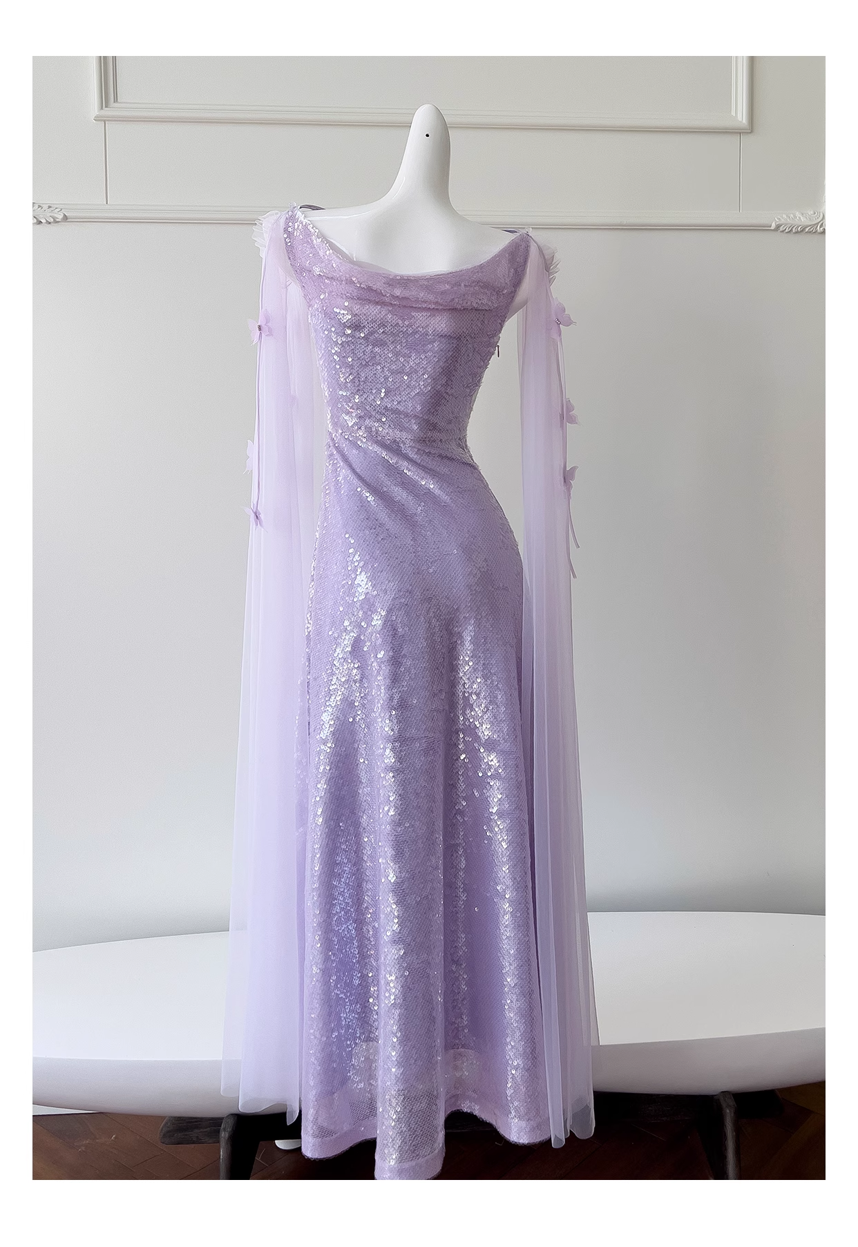 Sparkling Spaghetti Straps Purple Sequin Tulle Evening Dress Birthday Party Dress Y9027