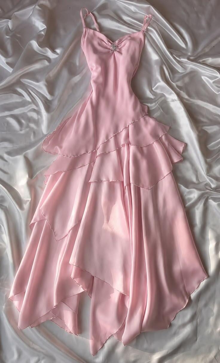 Charming Spaghetti Straps Pink Chiffon Ruffles Long Party Dress Prom Dress SP4175