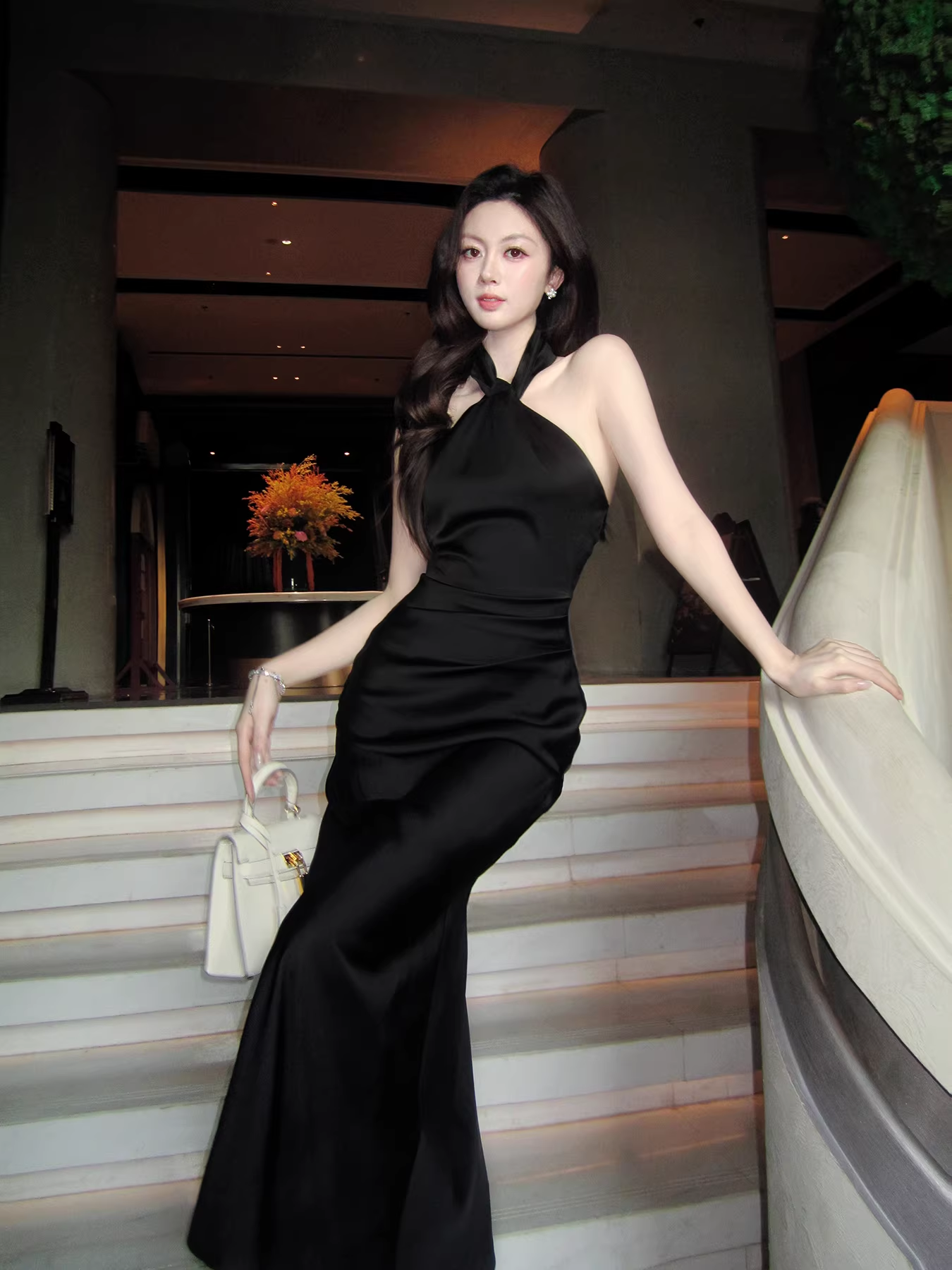 Sexy Black Halter Satin Mermaid Long Evening Dress Birthday Prom Dress SP1643