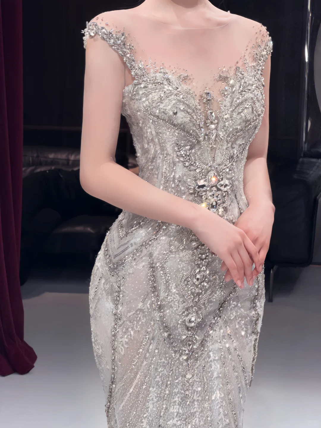 Sparkly Silver Tulle Sequin Mermaid Long Wedding Dress SP4154