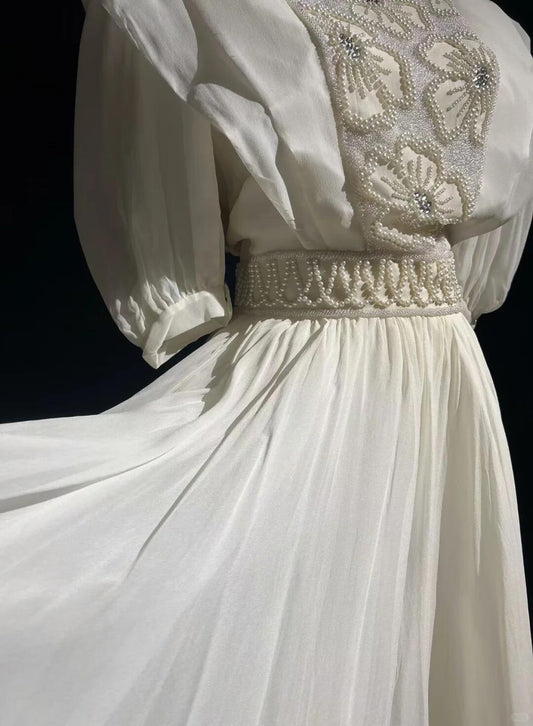 Elegant Chiffon Pearls A Line Short 18th Birthday Outfits,Off white Short Homecoming Dress SP2929