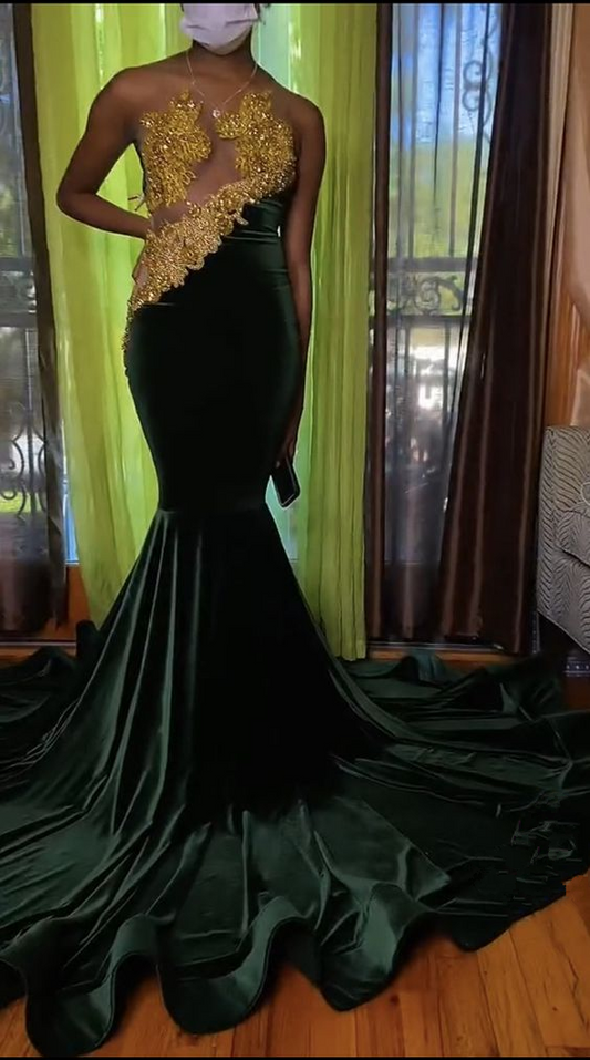 Charming Green Mermaid Evening Dress,Green Evening Gown Y6537