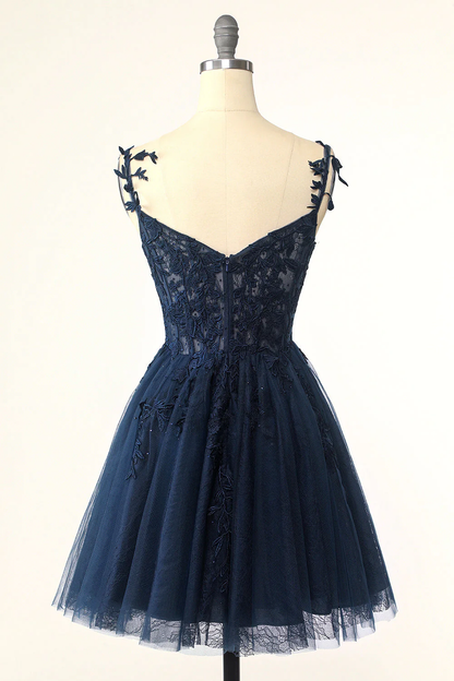 Cute A Line Spaghetti Straps Grey Short Homecoming Dress with Appliques Y2397