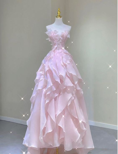 Dreamy Pink Ruffles Princess Dress,Pink Ball Gown Y1971