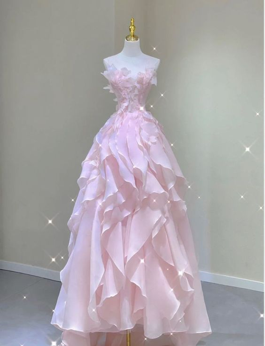 Dreamy Pink Ruffles Princess Dress,Pink Ball Gown Y1971